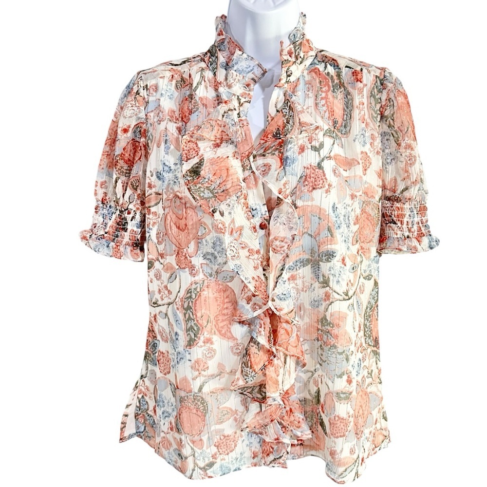 Walter Baker Floral Print Ruffled Top - M - Picture 2 of 8